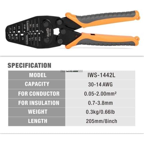 IWISS IWS-1442L Micro Connector Crimper Plier for Crimping AWG30-14 Open-barrel and Connectors from Molex,TE AMP,JST,JAE,HRS