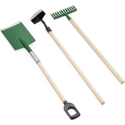 Odoria 1:12 Miniature 3Pcs Metal Spade Hoe Rake Planting Tools Garden Equipment Set Dollhouse Accessories Toys
