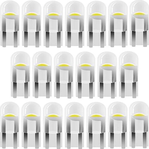 20pcs Acrylic Shell Original 1SMD COB T10 W5W 194 168 LED Car Bulb Green Red Blue Amber License Plate Lamp 12V Dome Light White