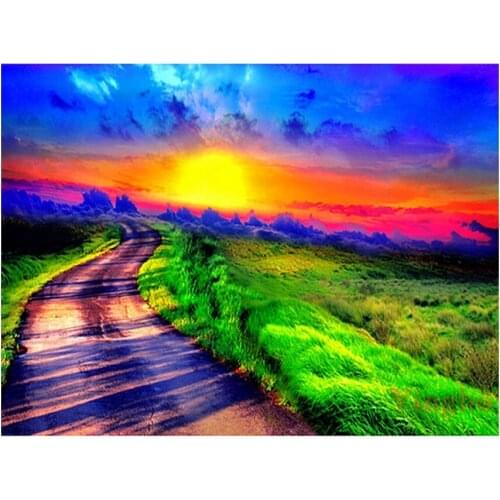 Full Square Round Diamond Painting Sunset Landscape Cross Stitch Picture Of Rhinestones Diamond Embroidery sales Home Decor L596