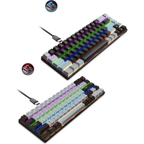 Portable RGB Gaming Mechanical Keyboard USB Type C 68 Keys Anti-ghosting 60% RGB Keyboard for PC Laptop Blue/Red Switch