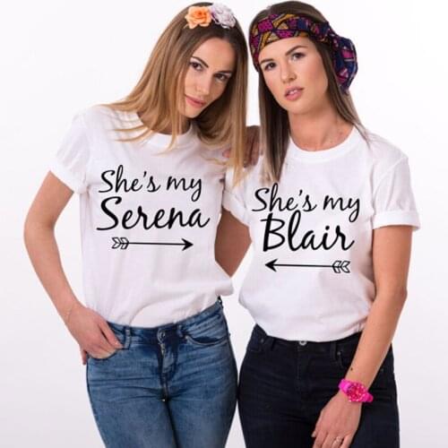 Casual Tee Shirt Femme White Black Cute Harajuku Hipster Women Tops Students Shes my Serena, Shes my Blair Bff T Shirt