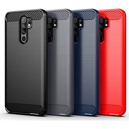 For Xiaomi Poco M2 Reloaded Case Cover Anti-knock Bumper Soft Silicone TPU Carbon Fiber Armor Phone Back Case Poco M2 Reloaded