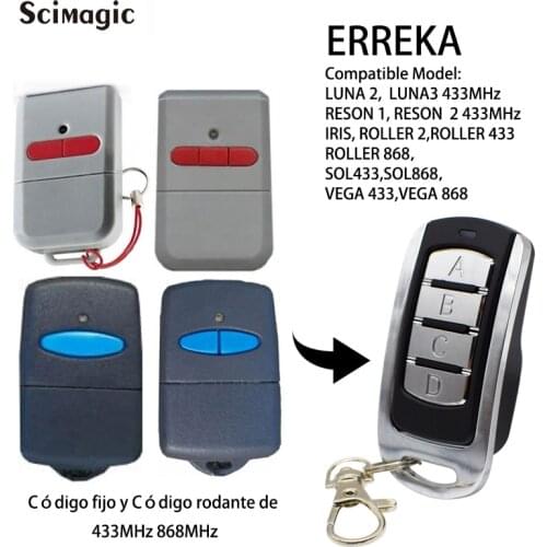Remote garage ERREKA fixed code and rolling code remotes 433.92MHz 868MHz
