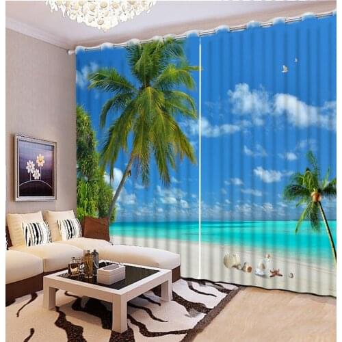 Modern Decor Window Curtain 3D Bedroom Curtains shell beach Curtains Blackout Landscape Curtain Home Decor