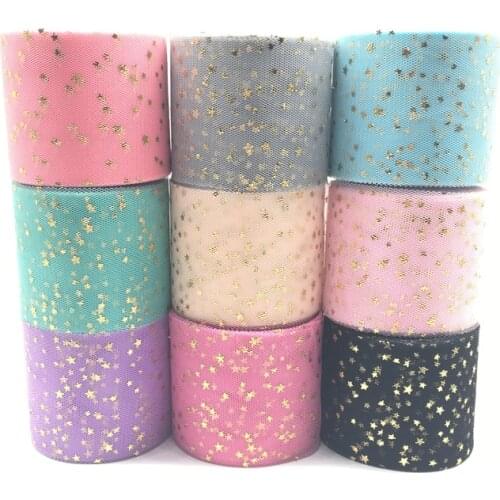 20yards/lot Width 6cm Golden Star Spot Printed Glitter Tulle Mesh Roll Spool Tutu Pom Soft Squine Tulle DIY Crafts Decoration