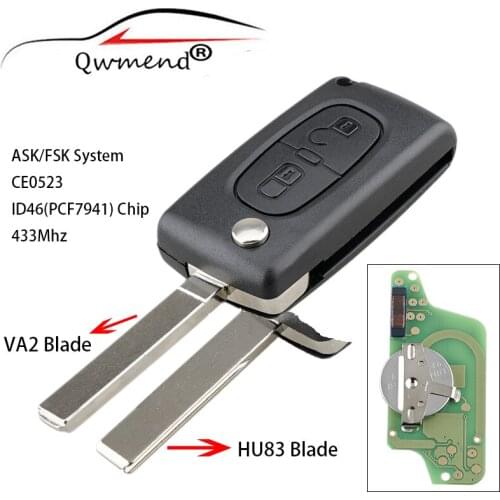 2 Buttons Smart Car Key for Peugeot 207 307 308 407 807 Expert Partner CC SW CE0523 Car Remote Key 433Mhz PCF7941 Chip ASK/FSK