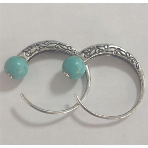 Vintage Blue Turquoises Hoop Earrings Ethnic Handmade Bohemian Earrings Punk Wind Drop Earrings Ladies Party Jewelry Accessories