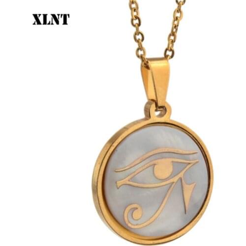XLNT new fashion ancient egypt eye of Horus Pendants round cross chain short long Mens Womens silver Gold necklace Jewelry Gift