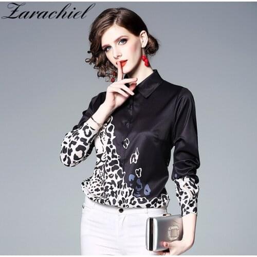 2021 Spring Summer Fashion Runway Leopard Print Casual Top Womens Long Sleeve Turn Down Collar Elegant Office Lady Blouse Shirt