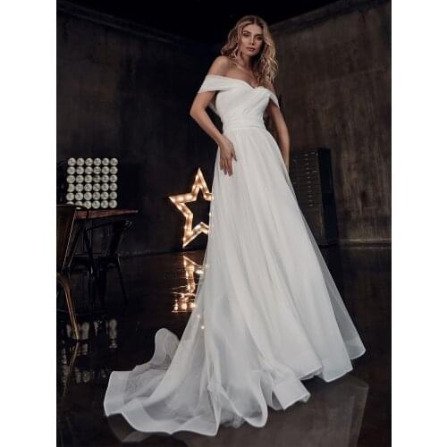 Wedding Dresses Puff Sleeve Appliques Lace off Shoulder Shiny Tulle A-Line Boho Bride Gown 2021 vestidos de novia