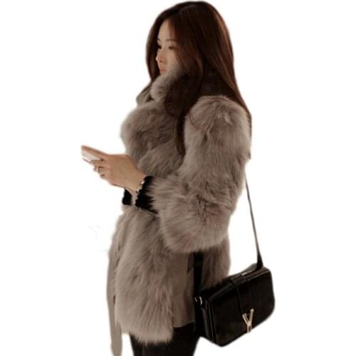 2020 Winter Faux Fur Coat For Women V-Neck Three Quarter Sleeve Faux Fox fur Coat Women Thick Warm Women Jacket Fluffy Jacket