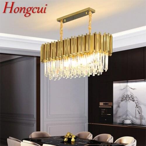 Hongcui Gold Chandelier Crystal Rectangle Pendant Lamp Postmodern LED Light Fixture for Home Living Dining Room