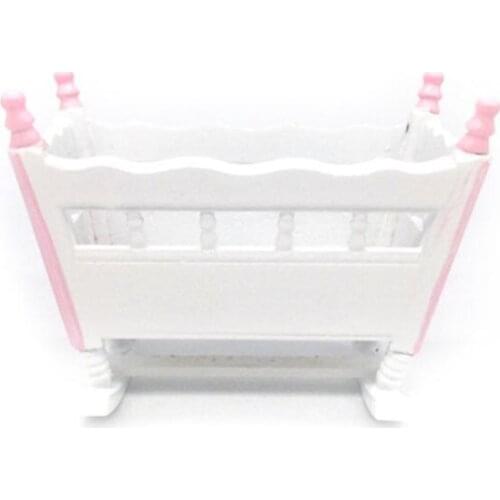 1:12 Miniature Dollhouse Furniture White Wooden Baby Nursery Cradle Bed Crib Mini Doll House Accessories Decor