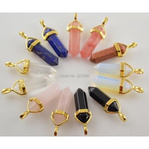 20pcs Wholesale Natural Aventurine Stone Opal Quartz Crystal Point Shape Stone Necklaces & Pendants For Jewelry Making