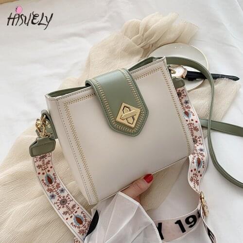 2021 Fashion Women Bucket Bag Vintage Messenger Bag Wide shoulder strap High Quality Retro Shoulder Crossbody Bag Simple Totes