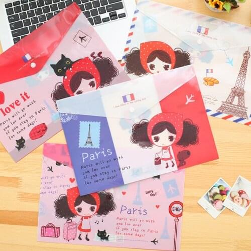 A4 Button PVC Color Printing Transparent Waterproof Portable Folder Document Bag Folder File Archive Bag Office Supplies