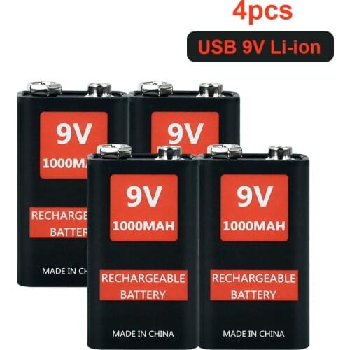 AJNWNM 6F22 Micro USB 9V 1000mAh Rechargeable Lithium-ion Battery for Metal Detector Smoke Alarm Wireless Microphone Multimeter