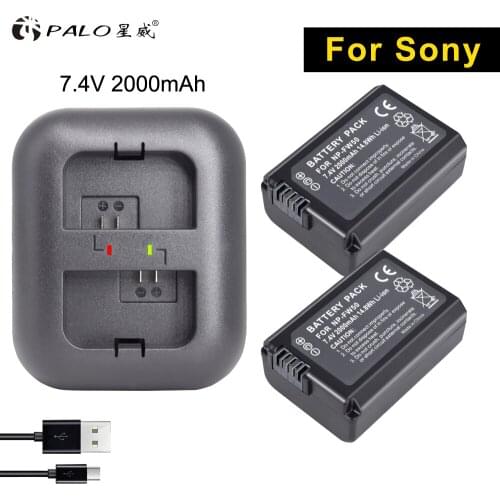 PALO 2Pcs 2000mAh NP-FW50 FW50 digital camera Battery AKKU+ USB Dual Charger for Sony a6500/6300 A7SM2 RX10 II NEX-3/3N/5C/5T/CD
