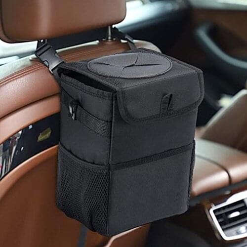VEHICAR Car Trash Can with Lid Waterproof Car Trash Bag Hanging with Storage Pockets 6L Portable Car Garbage Bin Organizer