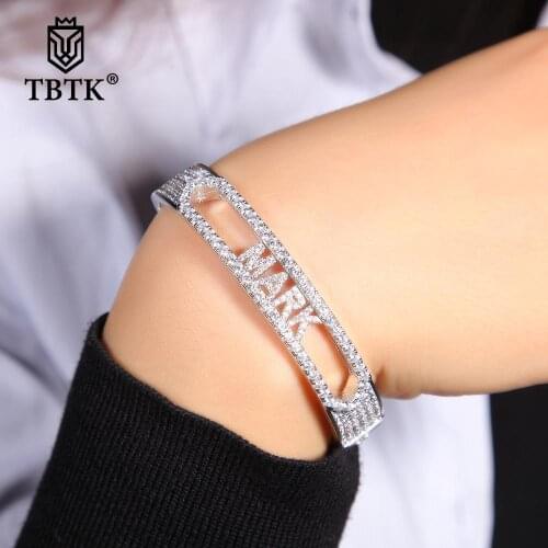 TBTK Customize Name Letter 26 Initial Bracelet Pave Bling Cubic Zirconia DIY Moving Letter Bangle Hiphop Jewelry For Gift