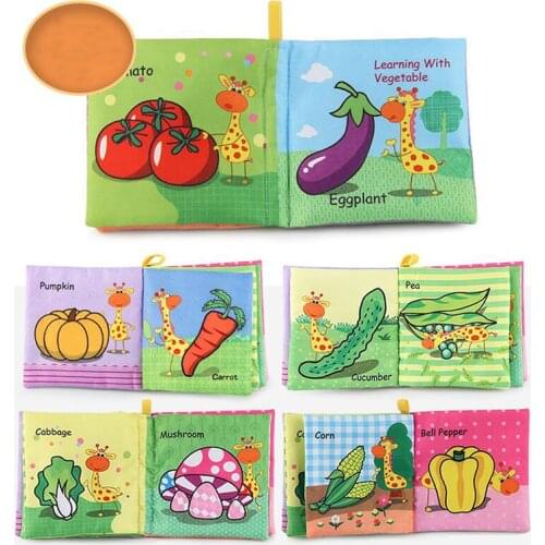 Infant Early Educational Books Cartoon Baby Learning Animals Fruit Vegetable Vehicles Cognition Toys Soft Cloth Book Baby Toys