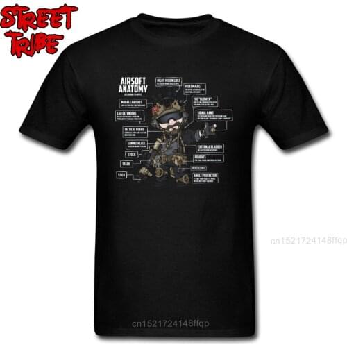 Mens T-Shirt AIRSOFT ANATOMY T Shirts Male Style Tshirt Black Tops & Tees Round Collar 100% Cotton Fabric Streetwear