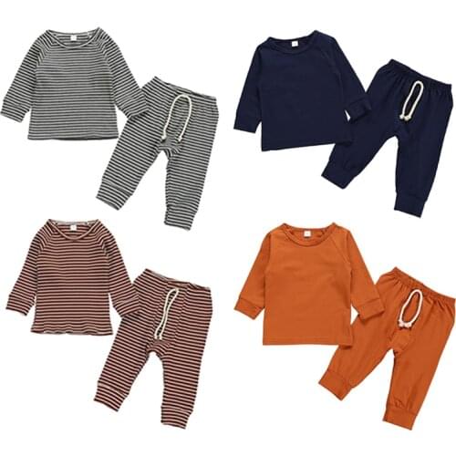 Infant Boys Girls Clothing Set Boys Unisex Cotton Casual O-Neck Spring Autumn Long Sleeved T Shirts Costume Children 2pcs Sets