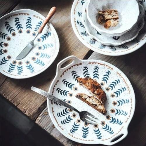 Ceramics Stoneware Household Dishe Hand-Painted Dim Sum Salad Japanese Retro Style Creative Handmade High Temperature Resistance