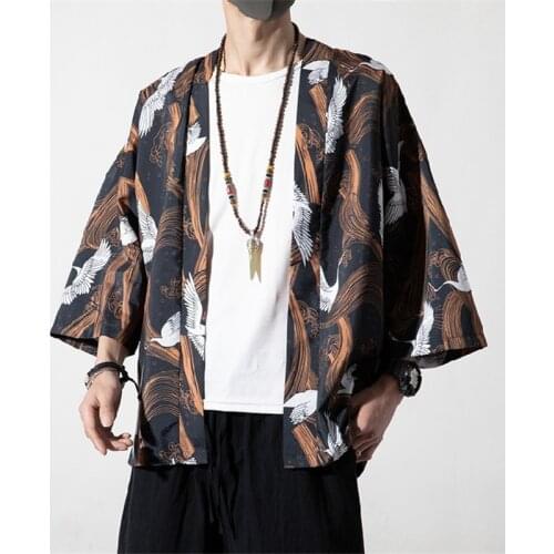 Mens Japanese Kimono Classical New Style Fashion Design Casual Cardigan Casual Open Front Cloak Jacket Coat Plus Size 5XL