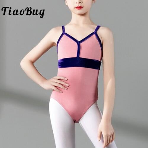 Wholesale Cheap Girls' Classics Princess Gymnastics Leotard Velvet Waist Line Slim Team Basic Camisole Ballet Jumpsuit Children