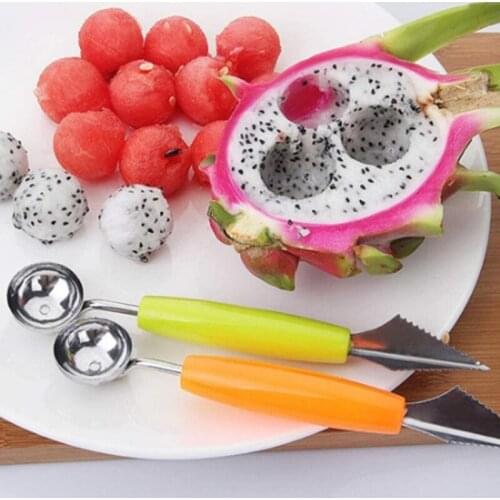 2in1 Fruit Dig Cream Stainless Steel Spoon Carving Melon Scoop Tool Decor Summer