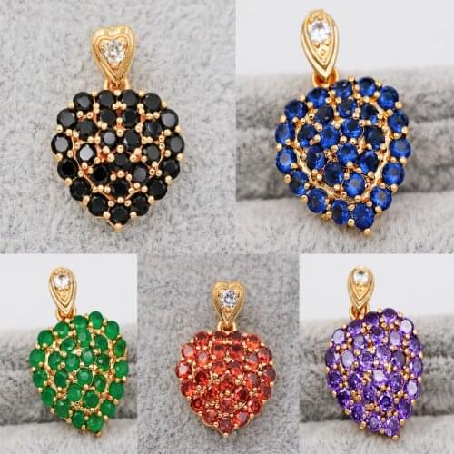 Trendy Pendant For Womens Gold Filled Waterdrop Red Purple Zirconia Heart Pendant Fashion Wedding Jewelry Accessories Gift