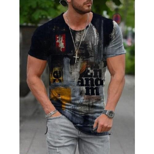 2021 Mens Summer Abstract Painting Digital Printing Short-sleeved Street Casual Trend T-shirt Fashion Round Neck Mens Shirt