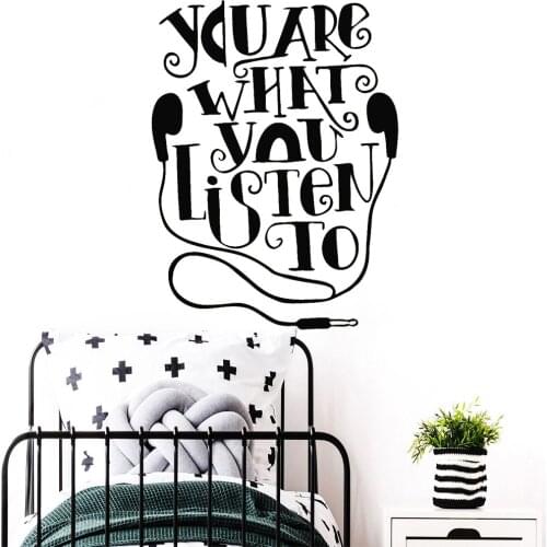 Headphones Wall Decal Teen Room Home Decor Listen Music Words Quotes Vinyl Wall Stickers School Dormitory Art Decorative Z484