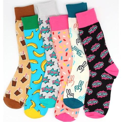 Mens Socks Fashionable Personality Art Happy Funny Images COOL WOW Victory Breathable 100% Cotton Socks Muticolor Unisex
