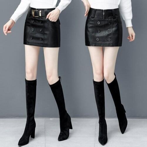2020 autumn and winter short skirts new fashion slim culottes one fake two-piece skirt