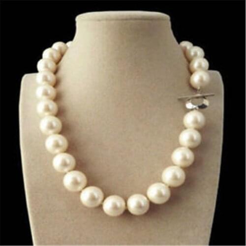 14mm Genuine White South Sea Shell Pearl Round Beads Necklace Personality Charm Fashion Chain Classic Women Cultured Aurora
