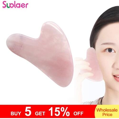Natural Rose Quartz Gua Sha Board Pink Jade Stone Body Facial Eye Scraping Plate Acupuncture Massage Relaxation Health Care