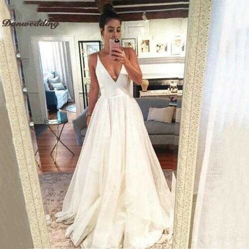 Simple Organza Beach Wedding Dresses Sexy Backless Floor-Length Deep V-Neck A-Line Bridal Dress Boho Wedding Gowns New Models