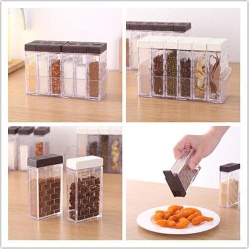 Transparent plastic seasoning box seasoning bottle six piece suit salt monosodium glutamate seasoning tank seasoning storage box