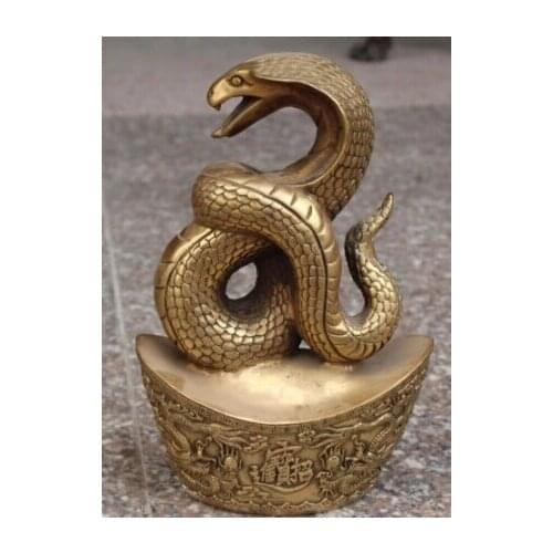 RHS0172 9" Marked Chinese Bronze Wealth Yuanbao Snake Animal Dragon 5 Lu Mammon Statue