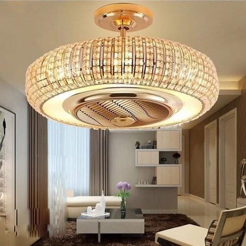 LED Ceiling Fans light k9 crystal alloy fan lamp 1220V 72cm ceiling lamp Remote Control dimmer golden