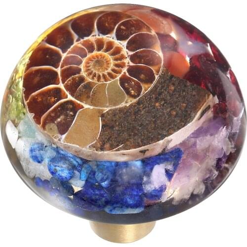 TUMBEELLUWA Ammonite Fossil Colorful Stones Resin Crystal Drawer Knobs Pull Handle Cupboard Dresser Pull with Screws Home Decor
