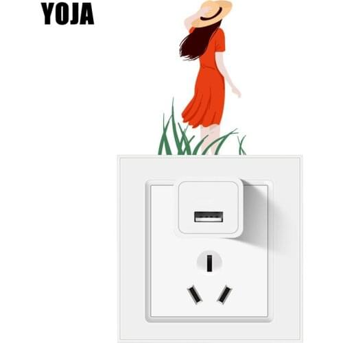 YOJA Hat-wearing Girls Back In Summer Switch Sticker Personalized Decor Living Room Bedroom Wall High Quality Decals 8SS1405
