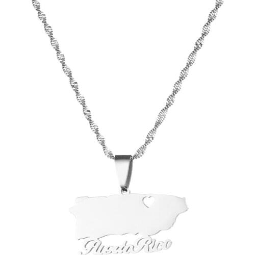Stainless Steel Puerto Rico Map Pendant Necklaces Trendy Puerto Ricans Heart Jewelry