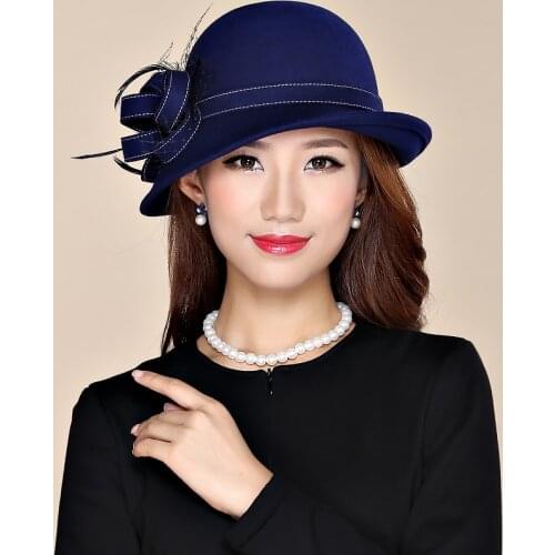 Lady Chic Flower Asymmetric Brim Cloche Cap Women 100% Wool Felt Fedora Hats