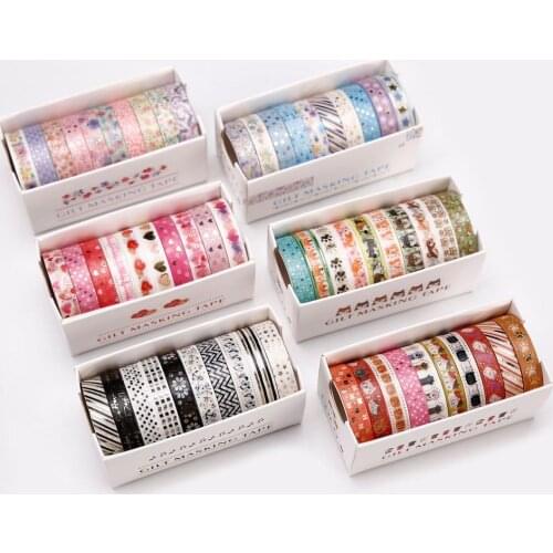 10 Pcs/Set Gold Foil Washi Tape Cute Heart Masking Tape Decorative Adhesive Tape Sticker Scrapbooking DIY Stationery Tapes
