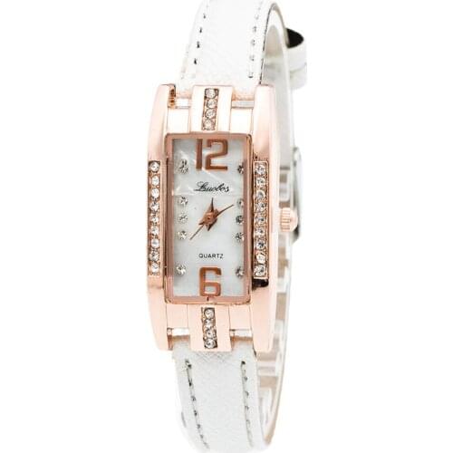 Womens Temperament Quartz Wristwatches Pointer Leather Deployment Bucket Wrist Rectangle Watch Watch for Women Luxury