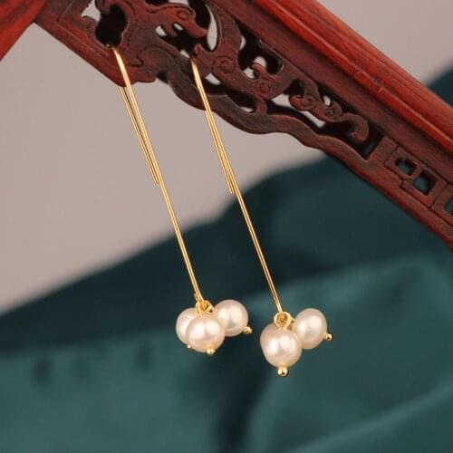 2020 summer vintage long drop pearl earrings yellow flower crystal earrings for Women Korean Style Fine Jewelry